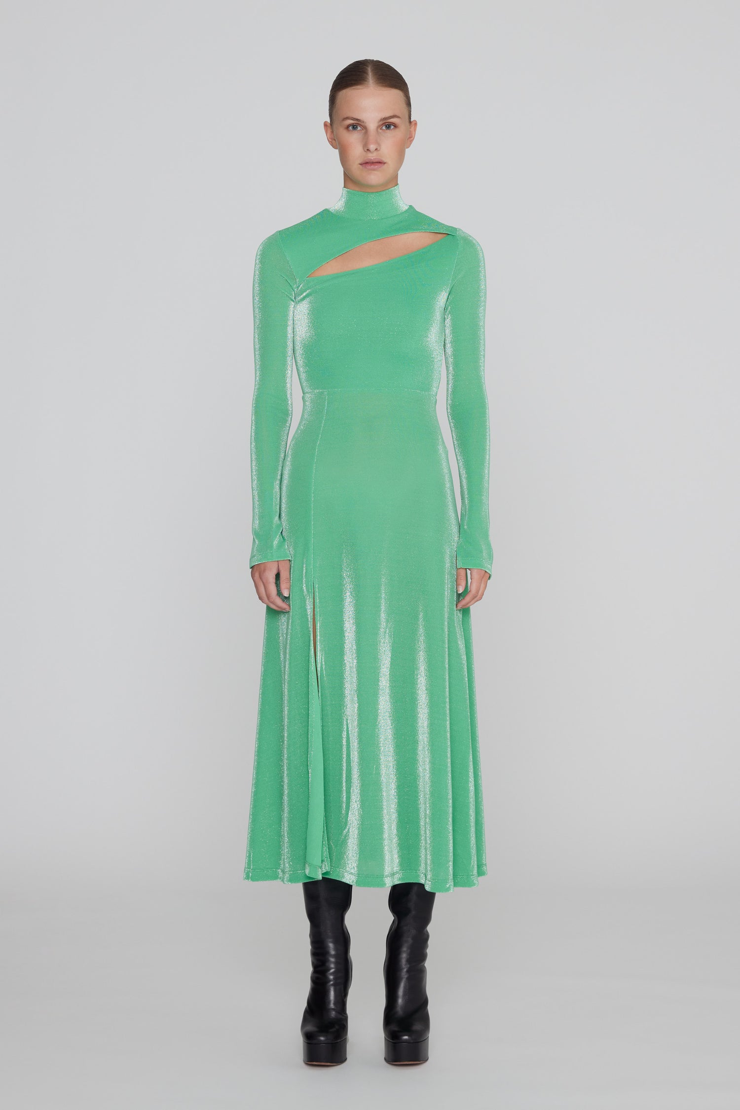 Metallic Cut-Out Midi Dress, green