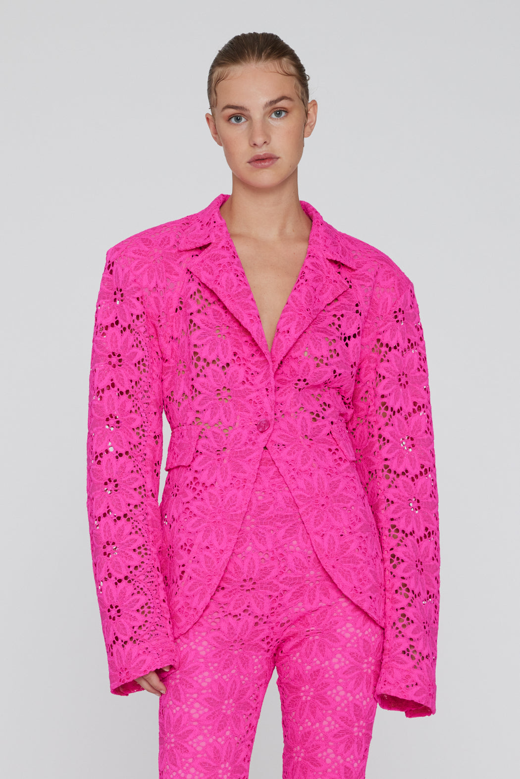 Lace Figure Fitted Blazer, hot pink