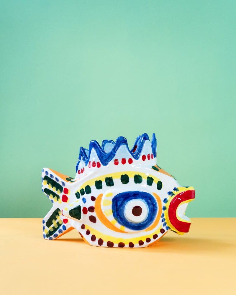 Hand-painted Fish vase 01, Sicily by Ottolenghi