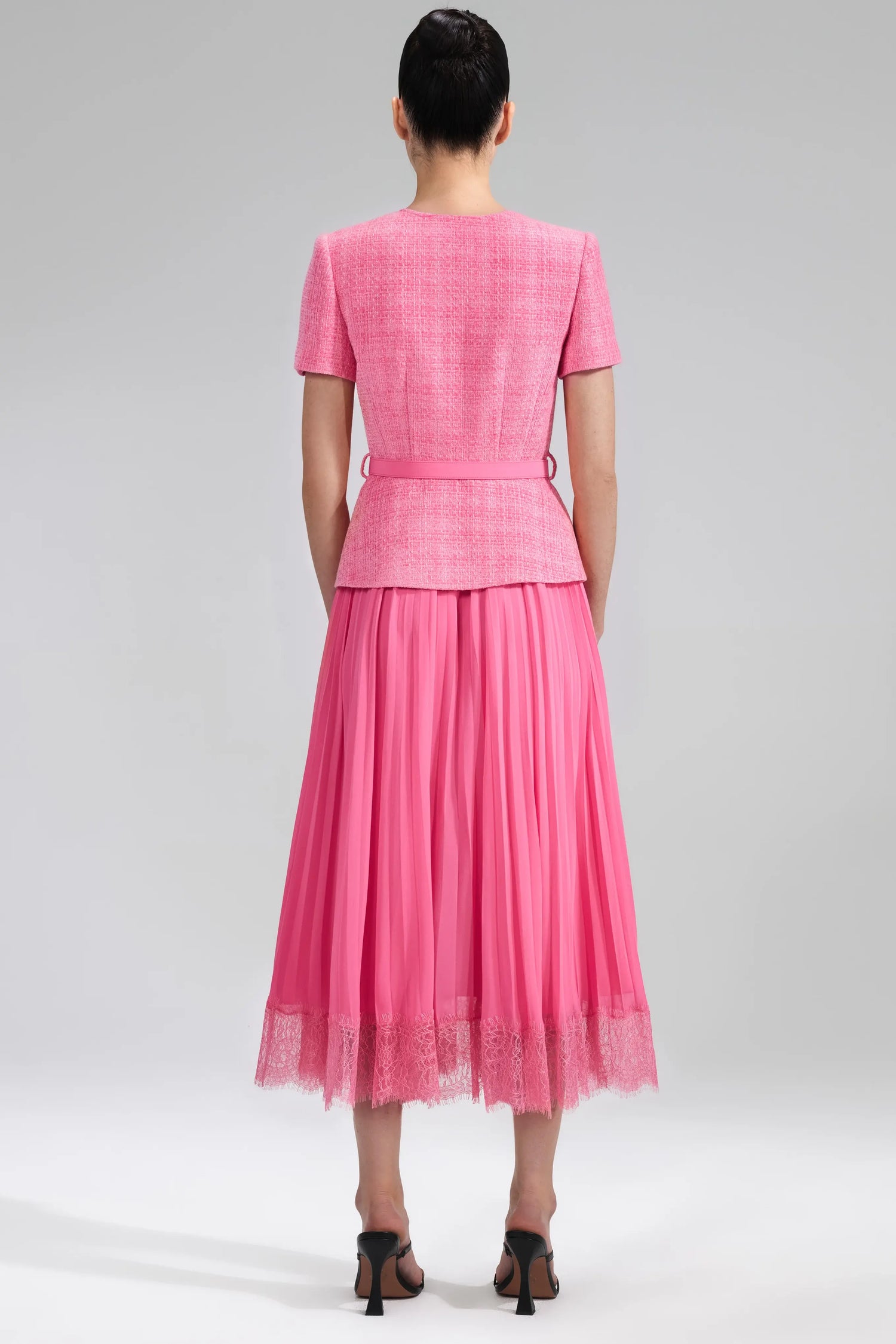 Boucle chiffon midi dress, pink