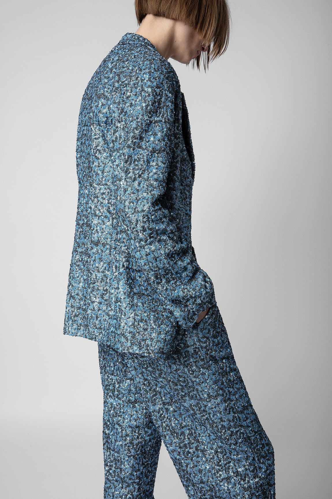 Vanille sequin-embellished blazer, light blue