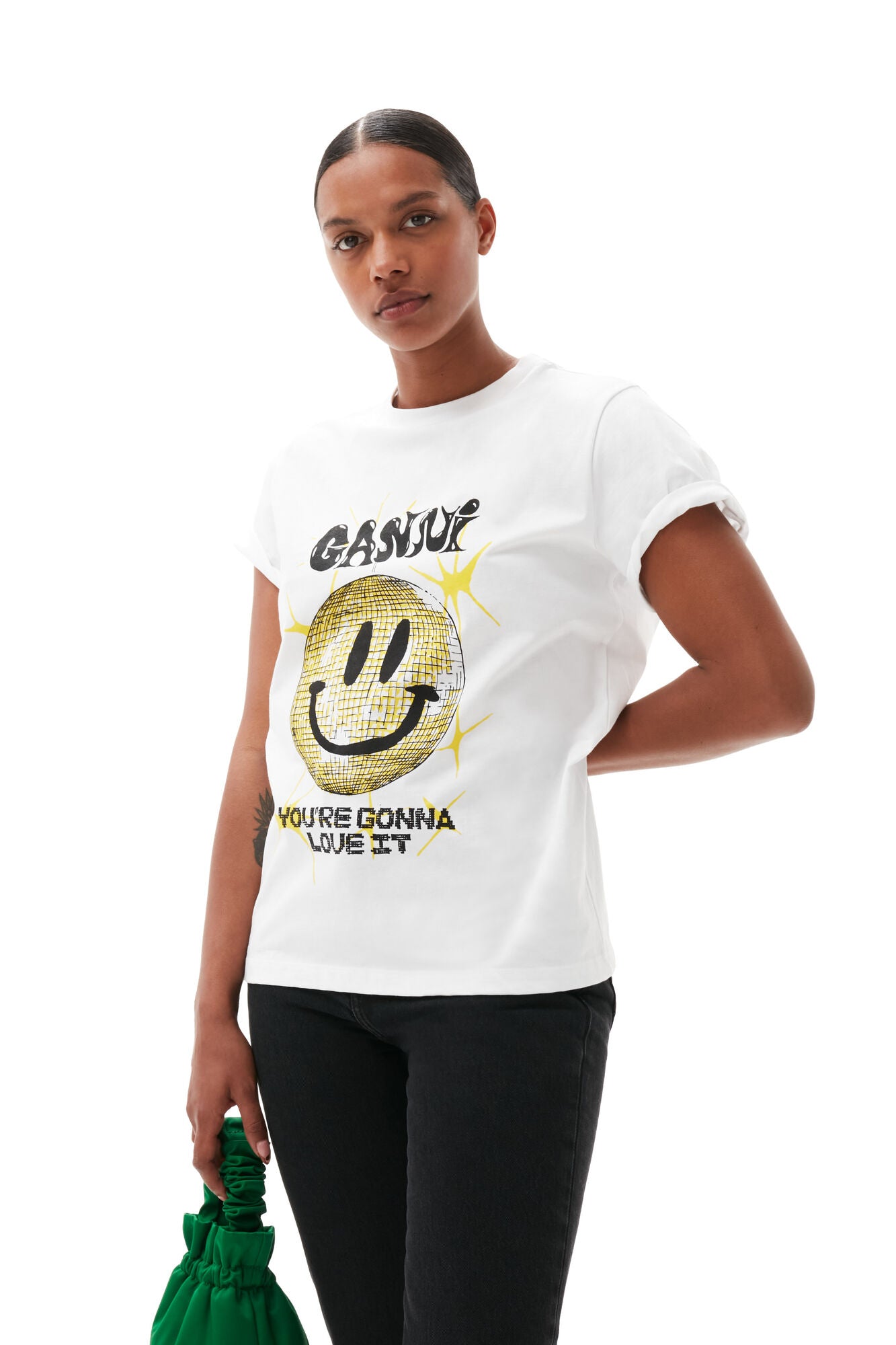 GANNI: Smiley-print organic cotton T-shirt – My o My