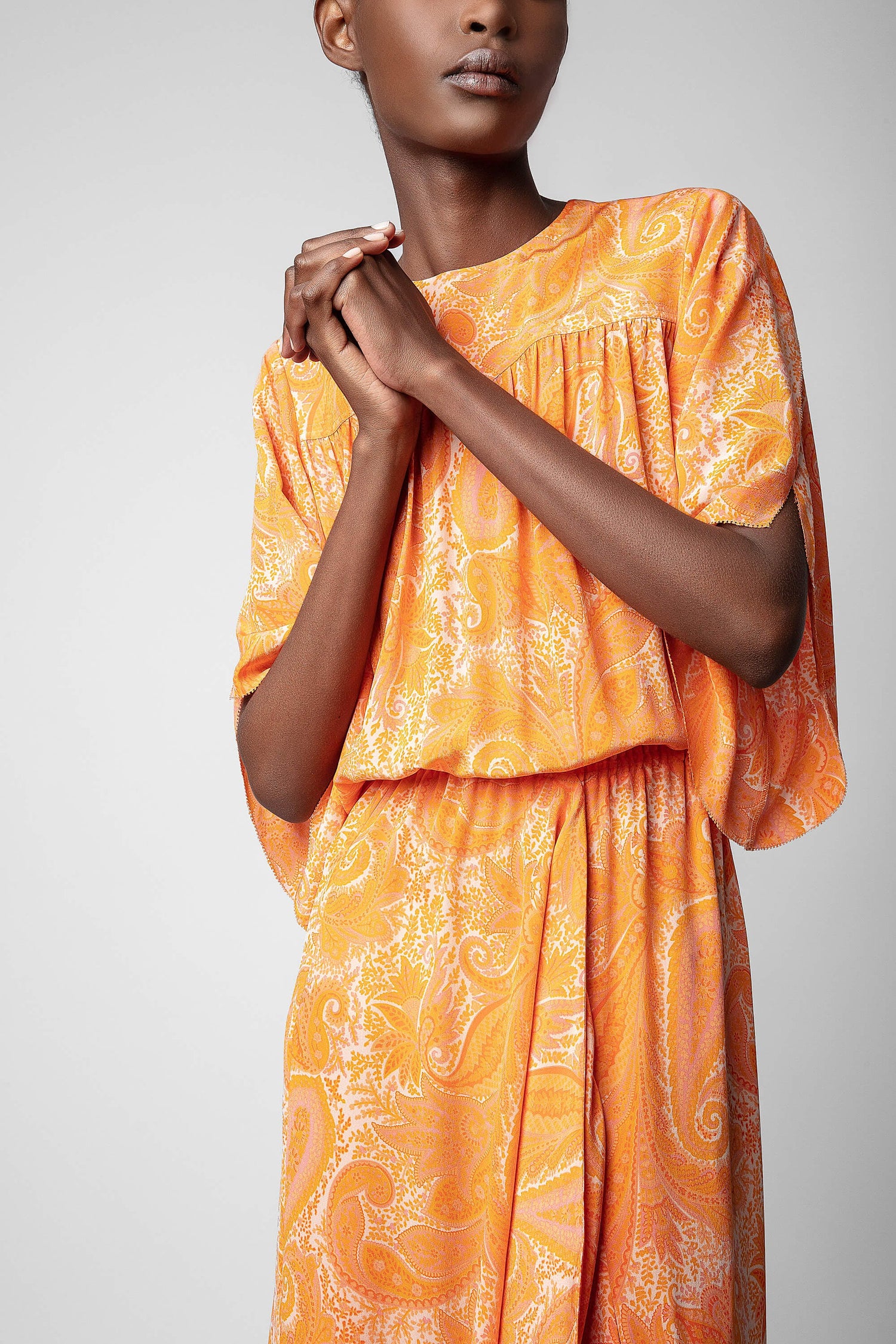 Rusty paisley-print silk midi dress, orange