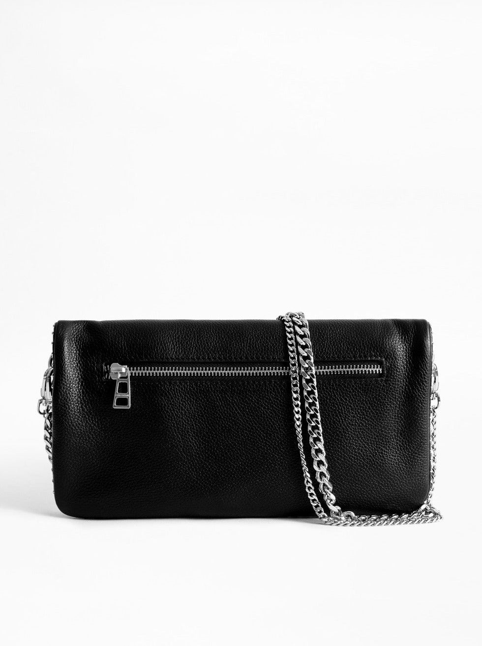 Rock grained leather studs bag, black-silver