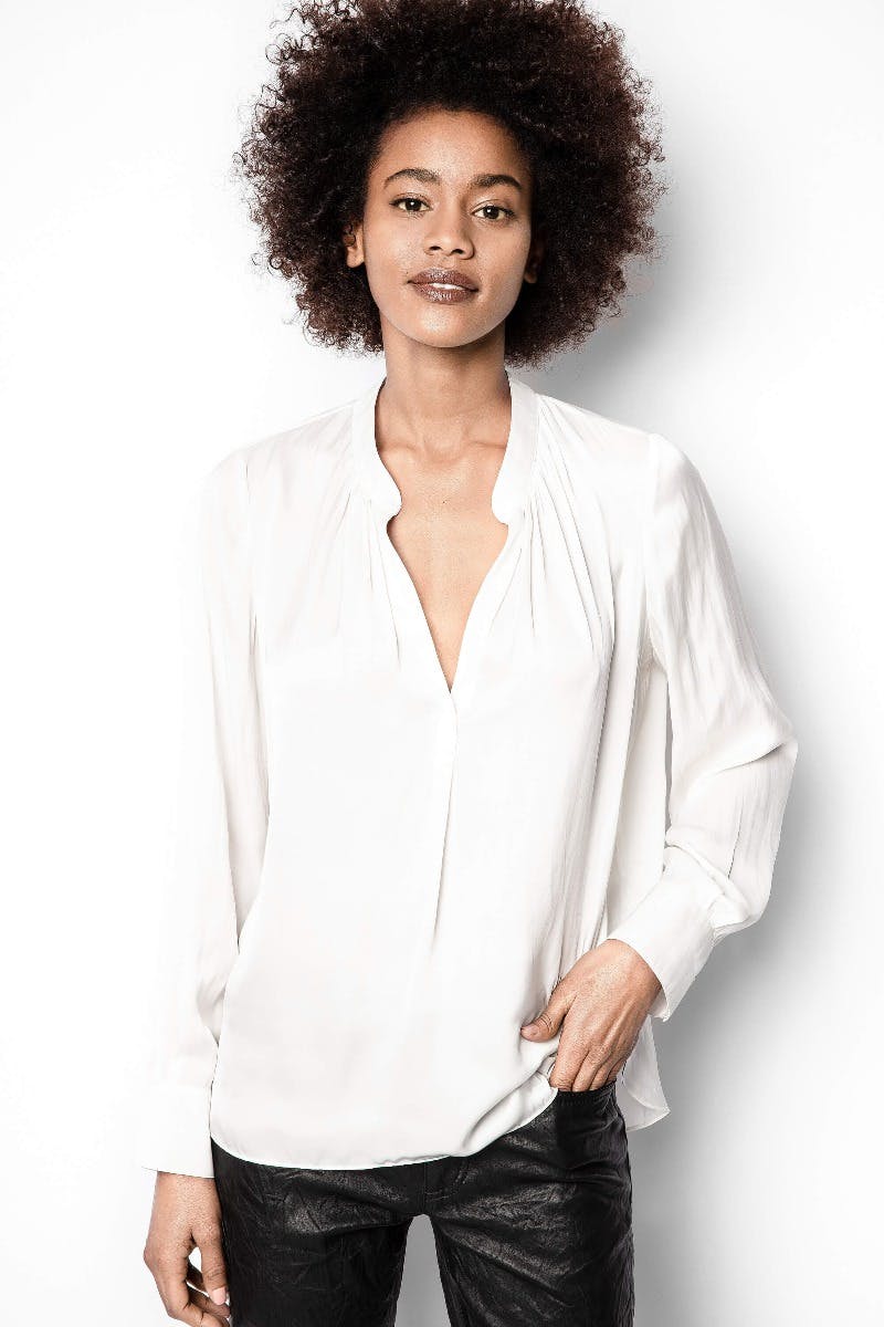 Long-sleeved blouse, black or white