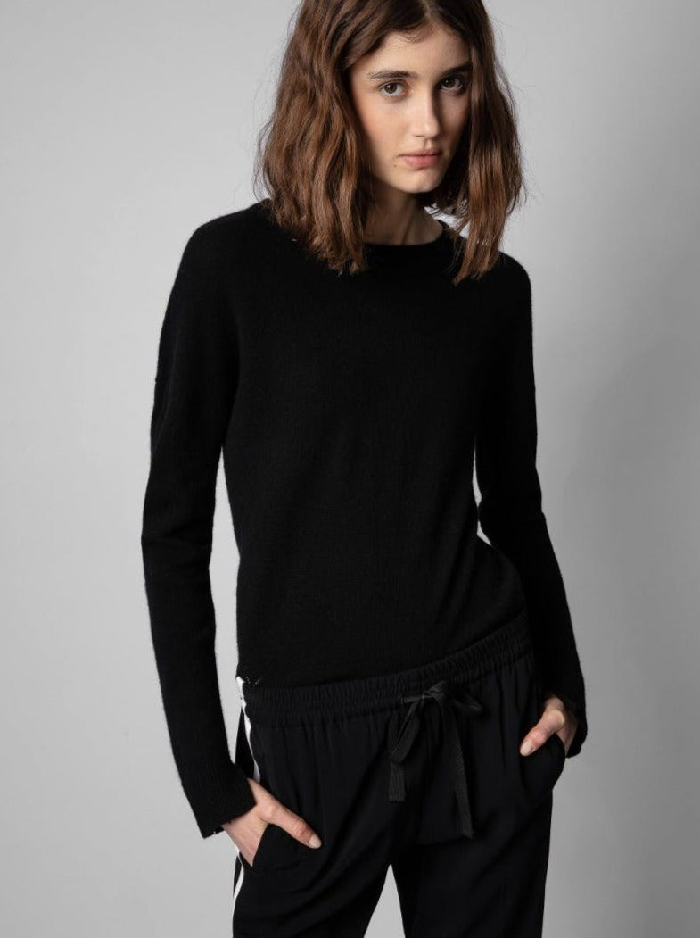 Cici elbow-patch cashmere sweater, black