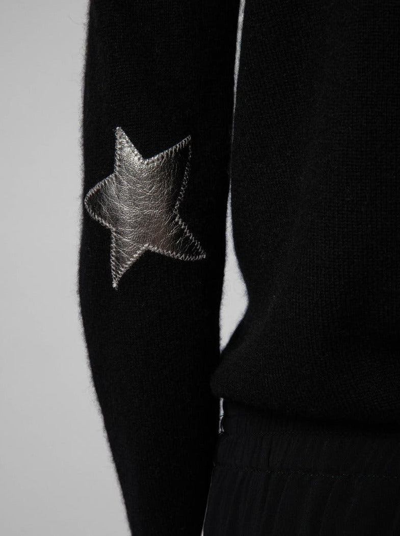 Cici elbow-patch cashmere sweater, black