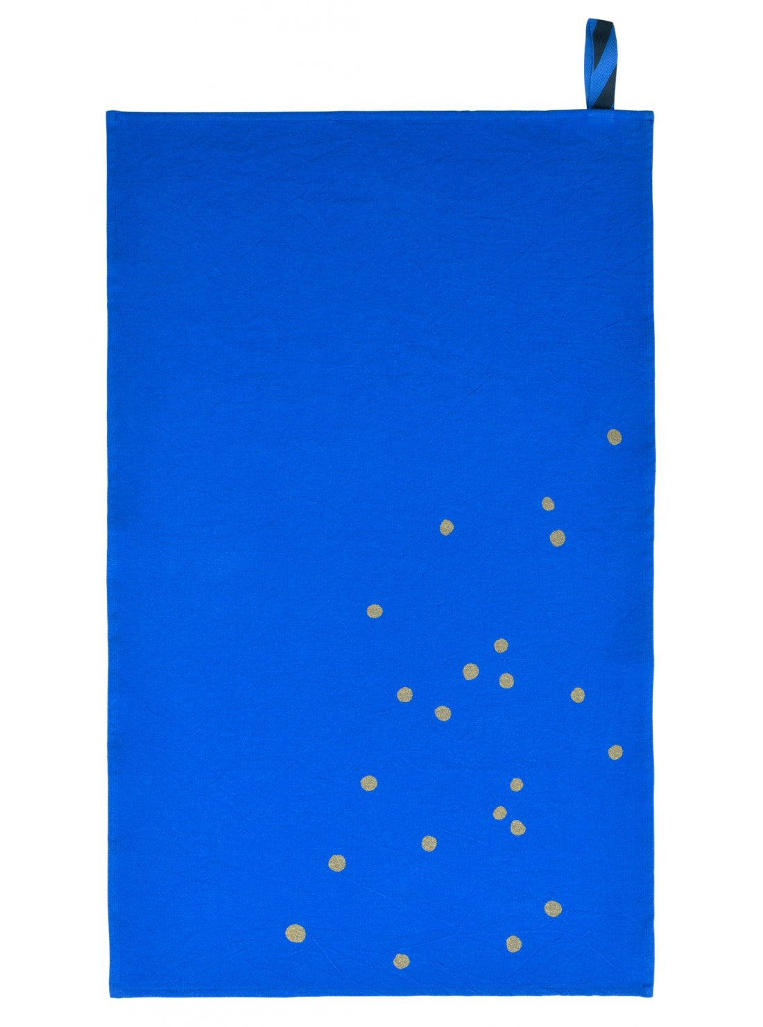 Electric Blue Tea Towel, gold dots serigraphy