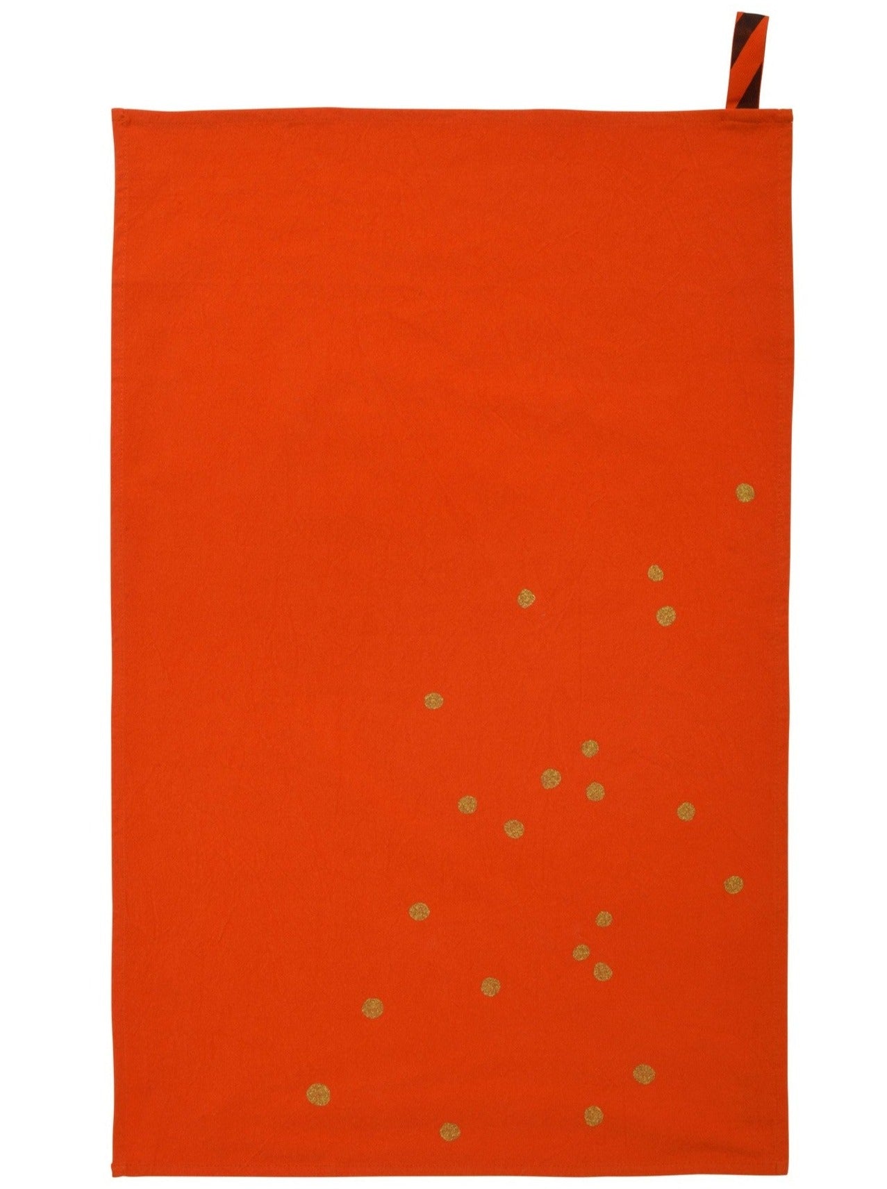 Orange Tea Towel, gold dots serigraphy