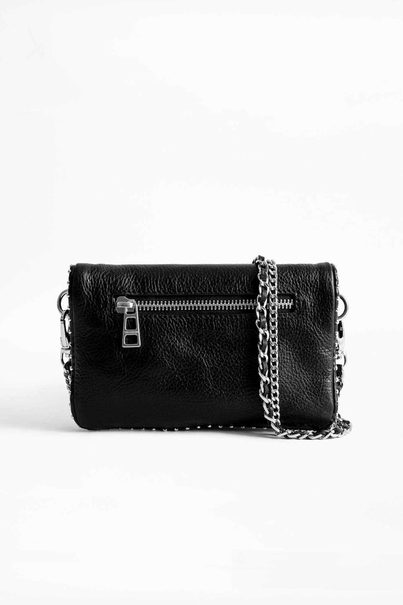Rock Nano grained leather studs bag, black-silver